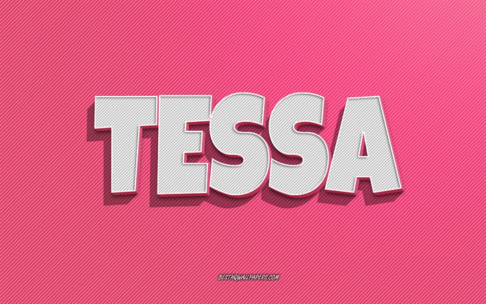 Tessa, fond de lignes roses, fonds d’&#233;cran avec noms, nom Tessa, noms f&#233;minins, carte de vœux Tessa, dessin au trait, image avec nom Tessa