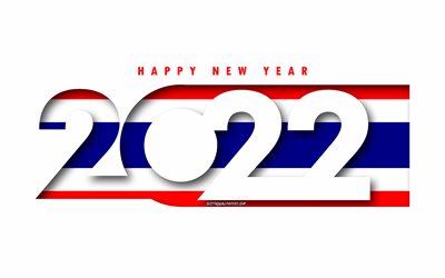 Mutlu Yeni Yıl 2022 Tayland, beyaz arka plan, Tayland 2022, Tayland 2022 Yeni Yıl, 2022 kavramları, Tayland, Tayland Bayrağı