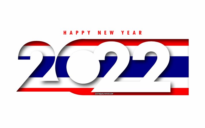 Felice Anno Nuovo 2022 Thailandia, sfondo bianco, Thailandia 2022, Thailandia 2022 Capodanno, concetti 2022, Thailandia, Bandiera della Thailandia