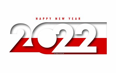 2022 Mutlu Yıllar Polonya, beyaz arka plan, 2022 Polonya, Polonya 2022 Yeni Yıl, 2022 kavramlar, Polonya, Polonya Bayrağı