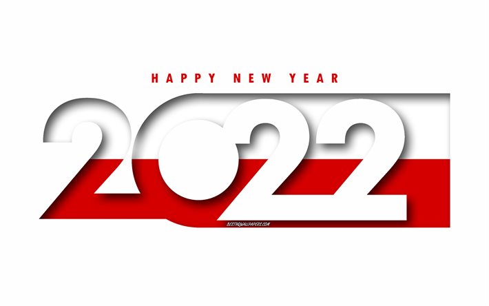 Hyv&#228;&#228; uutta vuotta 2022 Puola, valkoinen tausta, Puola 2022, Puola 2022 Uusi vuosi, 2022 konseptit, Puola, Puolan lippu