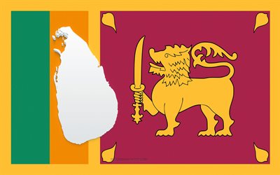 Sri Lanka map silhouette, Flag of Sri Lanka, silhouette on the flag, Sri Lanka, 3d Sri Lanka map silhouette, Sri Lanka flag, Sri Lanka 3d map