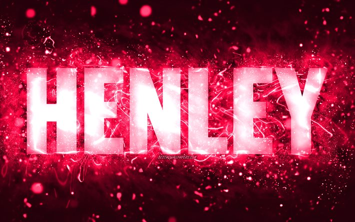 Joyeux anniversaire Henley, 4k, n&#233;ons roses, nom Henley, cr&#233;atif, joyeux anniversaire Henley, anniversaire Henley, noms f&#233;minins am&#233;ricains populaires, photo avec nom Henley, Henley
