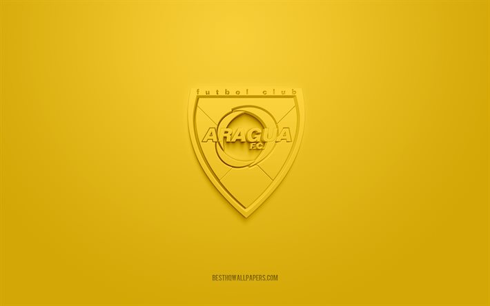 Aragua FC, luova 3D-logo, keltainen tausta, Venezuelan jalkapallojoukkue, Venezuelan Primera Division, Maracay, Venezuela, 3d-taide, jalkapallo, Aragua FC 3d-logo
