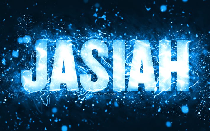 Buon Compleanno Jasiah, 4k, luci al neon blu, nome Jasiah, creativo, Jasiah Buon Compleanno, Jasiah Compleanno, nomi maschili americani popolari, foto con nome Jasiah, Jasiah