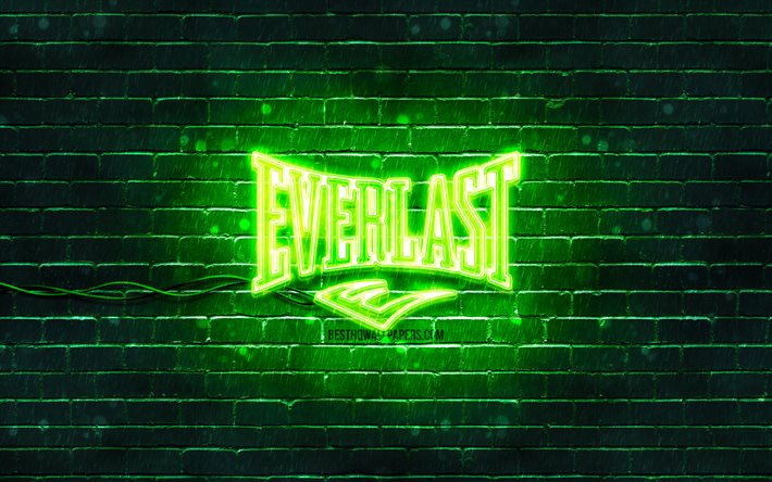 Everlast logo verde, 4k, muro di mattoni verde, logo Everlast, marchi, logo Everlast neon, Everlast