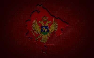خريطة الجبل الأسود, 4 ك, البلدان الأوروبية, علم الجبل الأسود, الكربون الأحمر الخلفية, الجبل الأسود صورة ظلية خريطة, أوروبا, الجبل الأسود