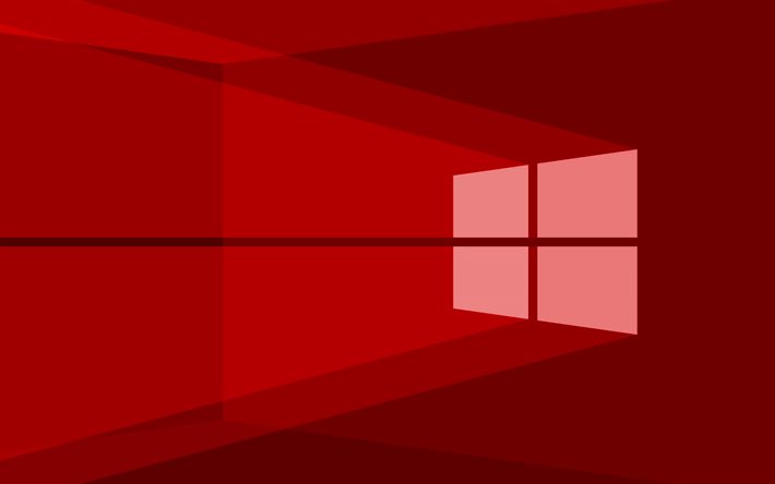 4K, logo rouge Windows 10, fond abstrait rouge, minimalisme, logo Windows 10, minimalisme Windows 10, Windows 10