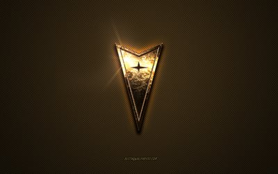Pontiac golden logo, artwork, brown metal background, Pontiac emblem, Pontiac logo, brands, Pontiac
