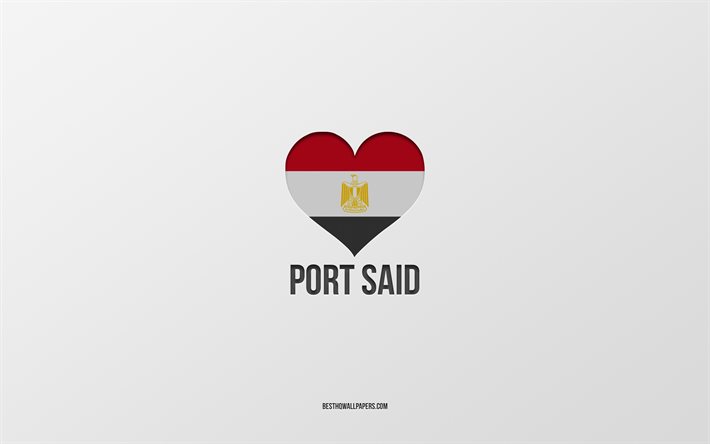 Jag &#228;lskar Port Said, egyptiska st&#228;der, Day of Port Said, gr&#229; bakgrund, Port Said, Egypten, egyptisk flagghj&#228;rta, favoritst&#228;der, Love Port Said