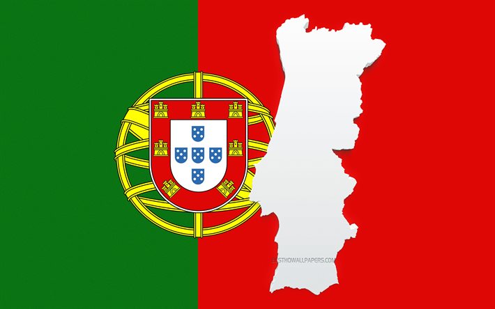 Portugal map silhouette, Flag of Portugal, silhouette on the flag, Portugal, 3d Portugal map silhouette, Portugal flag, Portugal 3d map