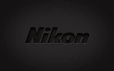 Nikon hiililogo, 4k, grunge art, hiilitausta, luova, Nikon musta logo, tuotemerkit, Nikon logo, Nikon