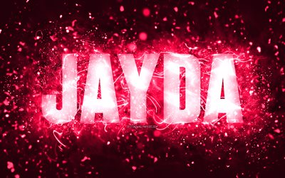 Happy Birthday Jayda, 4k, pink neon lights, Jayda name, creative, Jayda Happy Birthday, Itzel Birthday, popular american female names, picture with Jayda name, Jayda