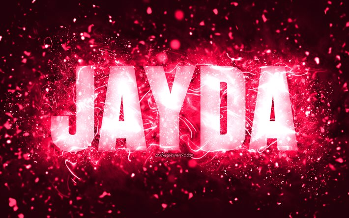 Buon Compleanno Jayda, 4k, luci al neon rosa, nome Jayda, creativo, Jayda Buon Compleanno, Compleanno Itzel, nomi femminili americani popolari, foto con nome Jayda, Jayda