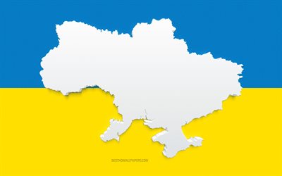 Ukraine map silhouette, Flag of Ukraine, silhouette on the flag, Ukraine, 3d Ukraine map silhouette, Ukraine flag, Ukraine 3d map