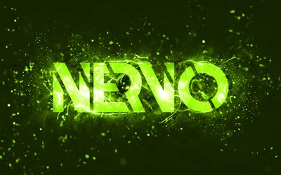 Nervo lime logo, 4k, Australian DJs, lime neon lights, Olivia Nervo, Miriam Nervo, lime abstract background, Nick van de Wall, Nervo logo, music stars, Nervo