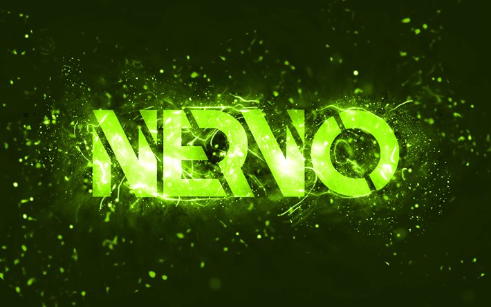 Nervo lime logotyp, 4k, australiska DJs, lime neon lights, Olivia Nervo, Miriam Nervo, lime abstrakt bakgrund, Nick van de Wall, Nervo logotyp, musikstj&#228;rnor, Nervo
