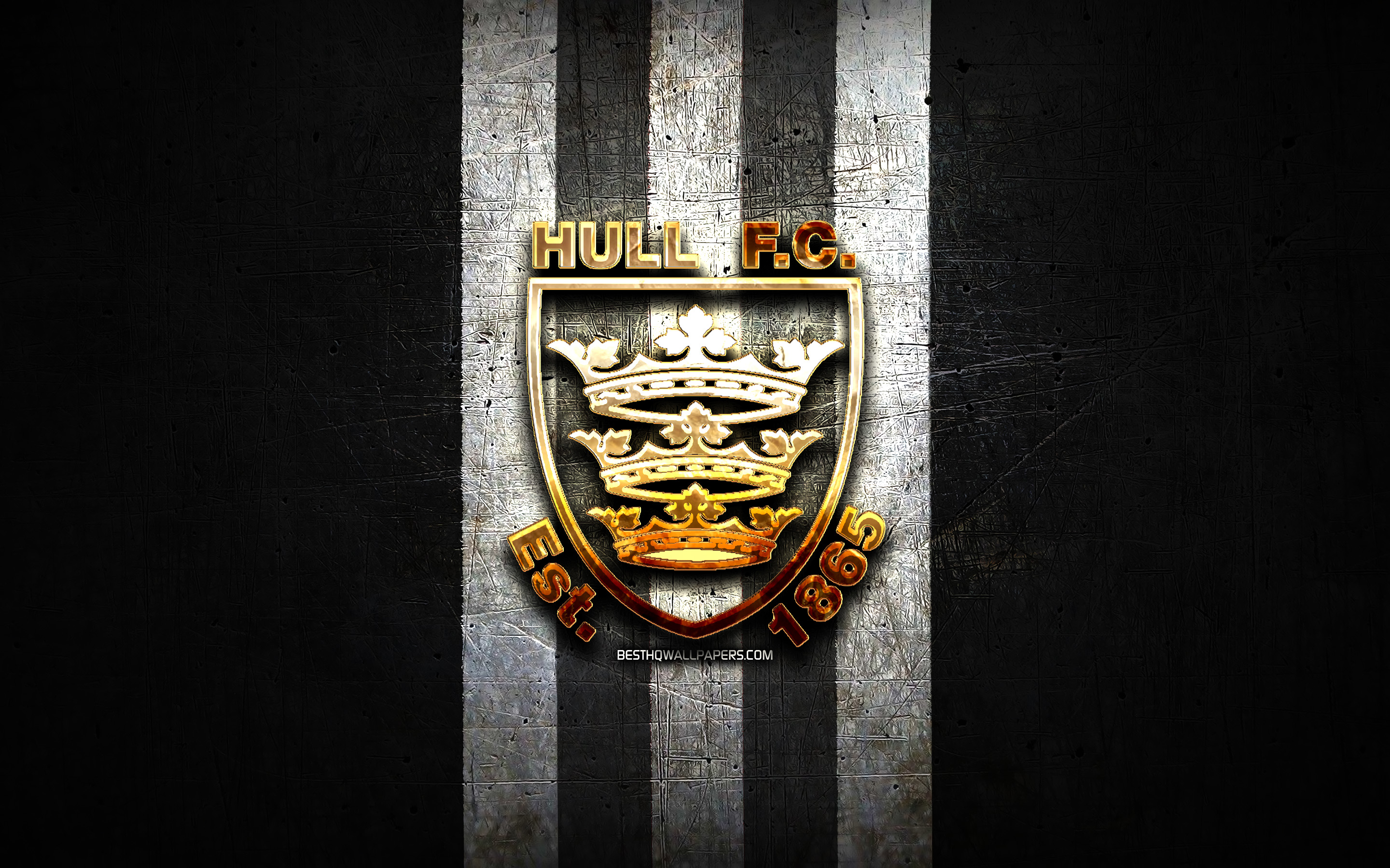 Download wallpapers Hull FC, golden logo, SLE, black metal background ...