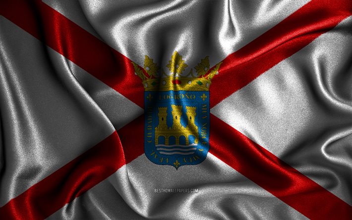 ログローニョフラグ, 4k, シルクの波状の旗, スペインの都市, ログローニョの日, ログローニョの旗, ファブリックフラグ, 3Dアート, ログローニョ, ログローニョ3Dフラグ
