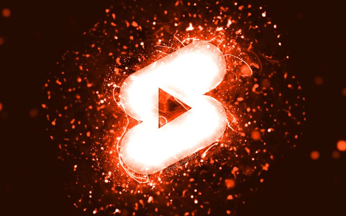 Youtube şort turuncu logo, 4k, turuncu neon ışıklar, yaratıcı, turuncu soyut arka plan, Youtube şort logosu, sosyal ağ, Youtube şort