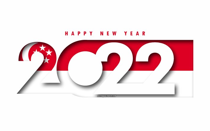 Gott Nytt &#197;r 2022 Singapore, vit bakgrund, Singapore 2022, Singapore 2022 Ny&#229;r, 2022 koncept, Singapore, Singapores flagga
