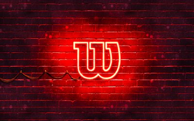 Wilson red logo, 4k, red brickwall, Wilson logo, brands, Wilson neon logo, Wilson