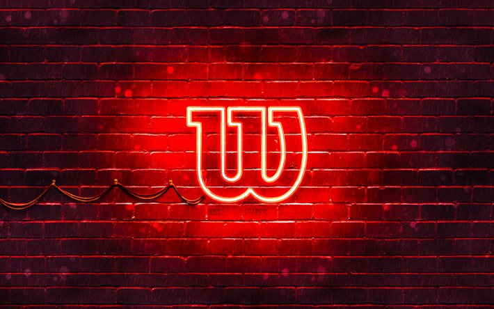 Wilson red logo, 4k, red brickwall, Wilson logo, brands, Wilson neon logo, Wilson