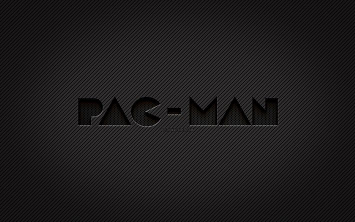 شعار Pac-Man Carbon, 4 ك, فن الجرونج, خلفية الكربون, إبْداعِيّ ; مُبْتَدِع ; مُبْتَكِر ; مُبْدِع, شعار Pac-Man باللون الأسود, ألعاب على الانترنت, شعار باك مان, باك مان