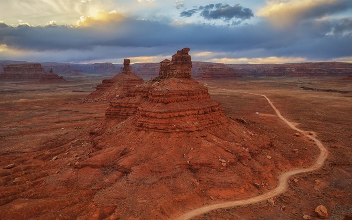 Arizona, sera, rocce, rocce rosse, paesaggio montano, canyon, paesaggio montano dell&#39;Arizona, USA