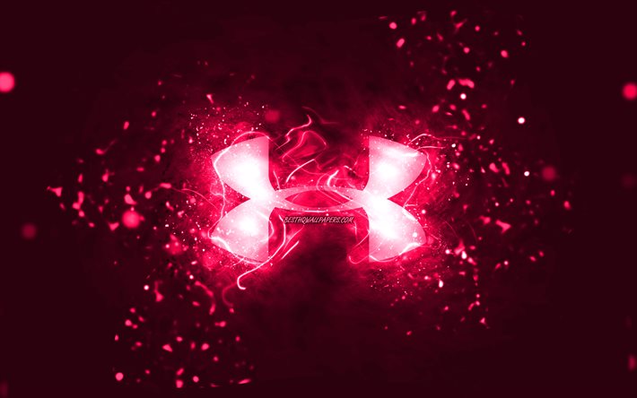 Under Armour pink logo, 4k, pink neon lights, creative, pink abstract background, Under Armour logo, brands, Under Armour