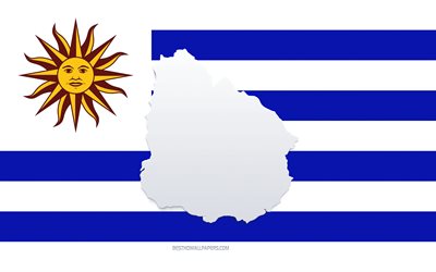 uruguay karte silhouette, flagge von uruguay, silhouette auf der flagge, uruguay, 3d uruguay karte silhouette, uruguay flagge, uruguay 3d karte