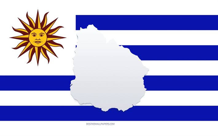 Uruguay map silhouette, Flag of Uruguay, silhouette on the flag, Uruguay, 3d Uruguay map silhouette, Uruguay flag, Uruguay 3d map