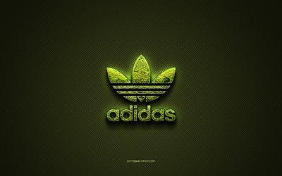 Logo Adidas, logo cr&#233;atif vert, logo d’art floral, embl&#232;me Adidas, texture en fibre de carbone verte, Adidas, art cr&#233;atif