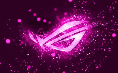 Rog purple logo, 4k, purple neon lights, Republic Of Gamers, creative, purple abstract background, Rog logo, Republic Of Gamers logo, Rog