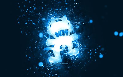 Logotipo azul Monstercat, 4k, DJs canadenses, luzes azuis neon, fundo criativo, azul abstrato, logotipo Monstercat, estrelas da música, Monstercat
