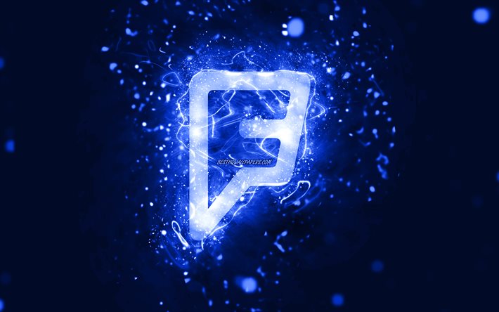 Logotipo azul escuro do Foursquare, 4k, luzes de neon azul escuro, fundo criativo, azul escuro abstrato, logotipo do Foursquare, rede social, Foursquare