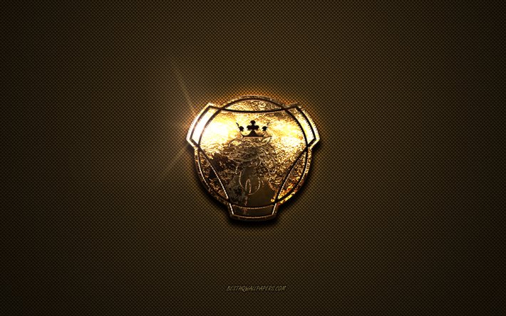 スカニア黄金のロゴ, アートワーク, 茶色の金属の背景, スカニアエンブレム, Scaniaのロゴ, お, スカニア