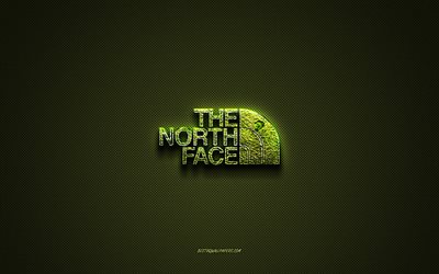 North Face-logotypen, gr&#246;n kreativ logotyp, blommig konstlogotyp, The North Face emblem, gr&#246;n kolfiberstruktur, The North Face, kreativ konst