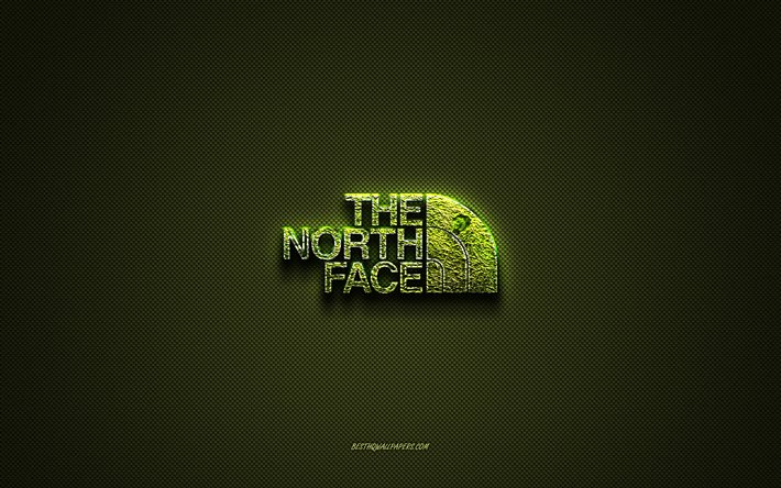 The North Face logo, green creative logo, floral art logo, The North Face emblem, green carbon fiber texture, The North Face, creative art