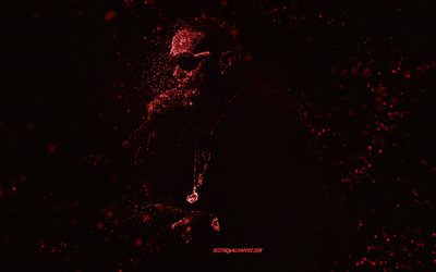 Timbaland, red glitter art, black background, American musician, Timbaland art, Timothy Zachery Mosley