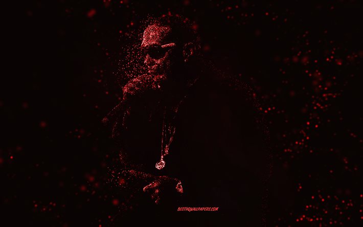 Timbaland, punainen kimallustaide, musta tausta, amerikkalainen muusikko, Timbalandin taide, Timothy Zachery Mosley
