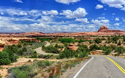Utah, canyon, rocks, mountain landscape, summer, asphalt road, USA