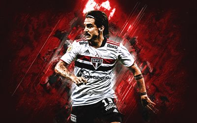 Gabriel Neves, Sao Paulo FC, Uruguayan footballer, midfielder, red stone background, soccer, Serie A, Brazil