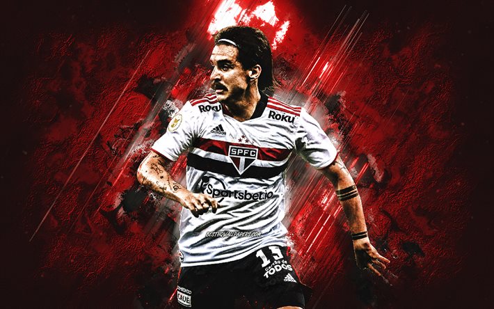 Gabriel Neves, Sao Paulo FC, Uruguayan footballer, midfielder, red stone background, soccer, Serie A, Brazil