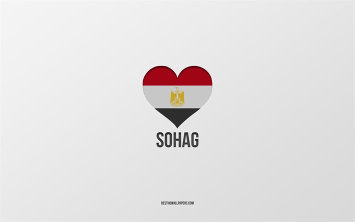 Eu amo Sohag, cidades eg&#237;pcias, Dia de Sohag, fundo cinza, Sohag, Egito, cora&#231;&#227;o de bandeira eg&#237;pcia, Amor Sohag