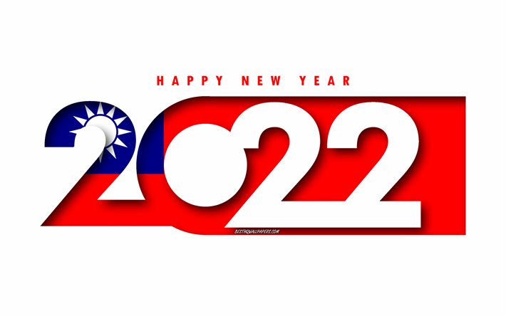 Felice Anno Nuovo 2022 Taiwan, sfondo bianco, Taiwan 2022, Taiwan 2022 Capodanno, concetti 2022, Taiwan, Bandiera di Taiwan