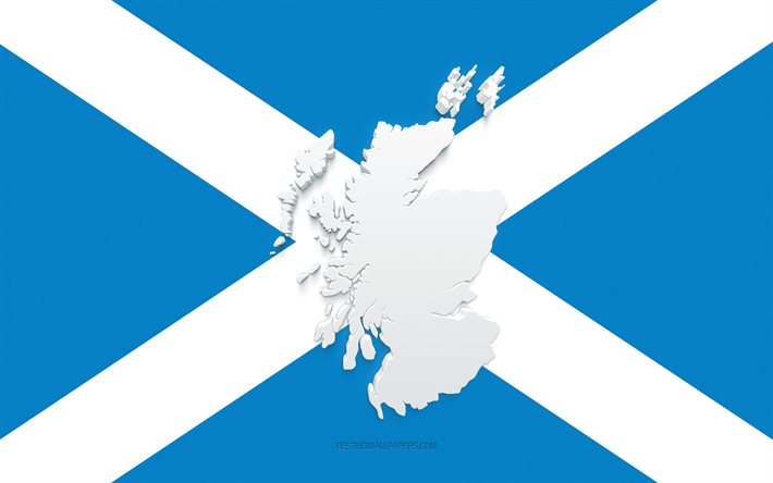 Scotland map silhouette, Flag of Scotland, silhouette on the flag, Scotland, 3d Scotland map silhouette, Scotland flag, Scotland 3d map