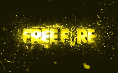 Garena Free Fire sarı logo, 4k, sarı neon ışıklar, yaratıcı, sarı soyut arka plan, Garena Free Fire logosu, &#231;evrimi&#231;i oyunlar, Free Fire logosu, Garena Free Fire