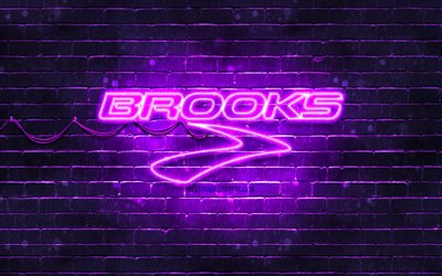Logo brooks sports viola, 4k, mattone viola, logo Brooks Sports, marchi, logo al neon Brooks Sports, Brooks Sports