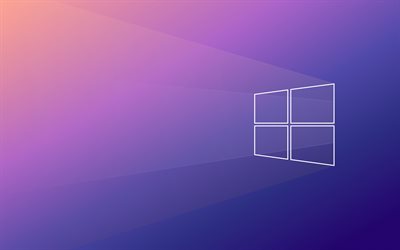 Logo linéaire Windows 10, 4k, minimalisme, arrière-plans violets, créatif, minimalisme Windows 10, système d’exploitation, logo Windows 10, Windows 10